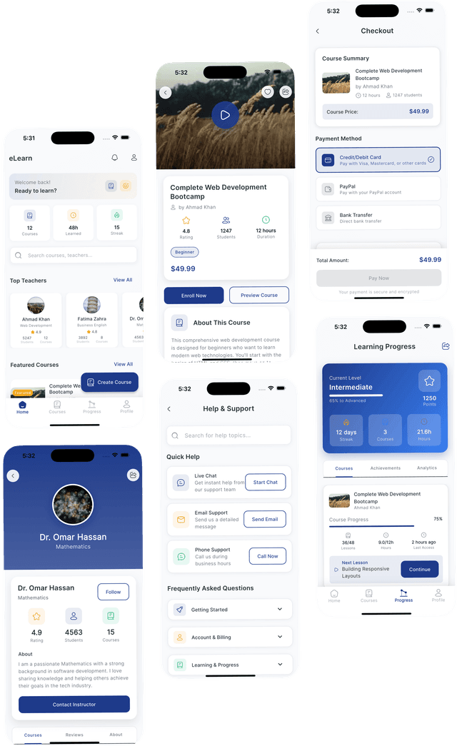 eLearn: Flutter Online Learning UI Kit | Course Platform & LMS Template