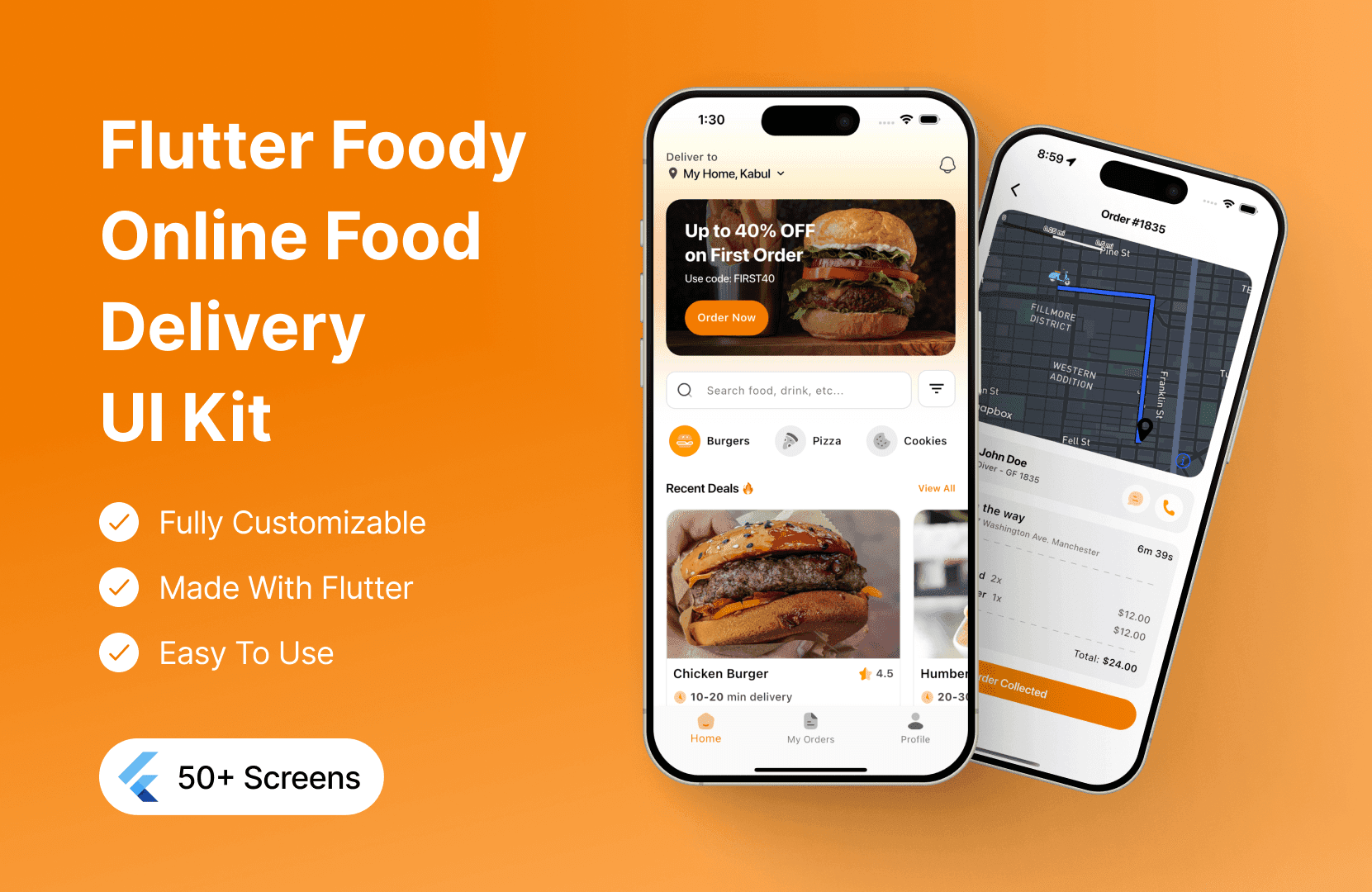 Foody: Flutter Online Food Delivery Application UI Kit