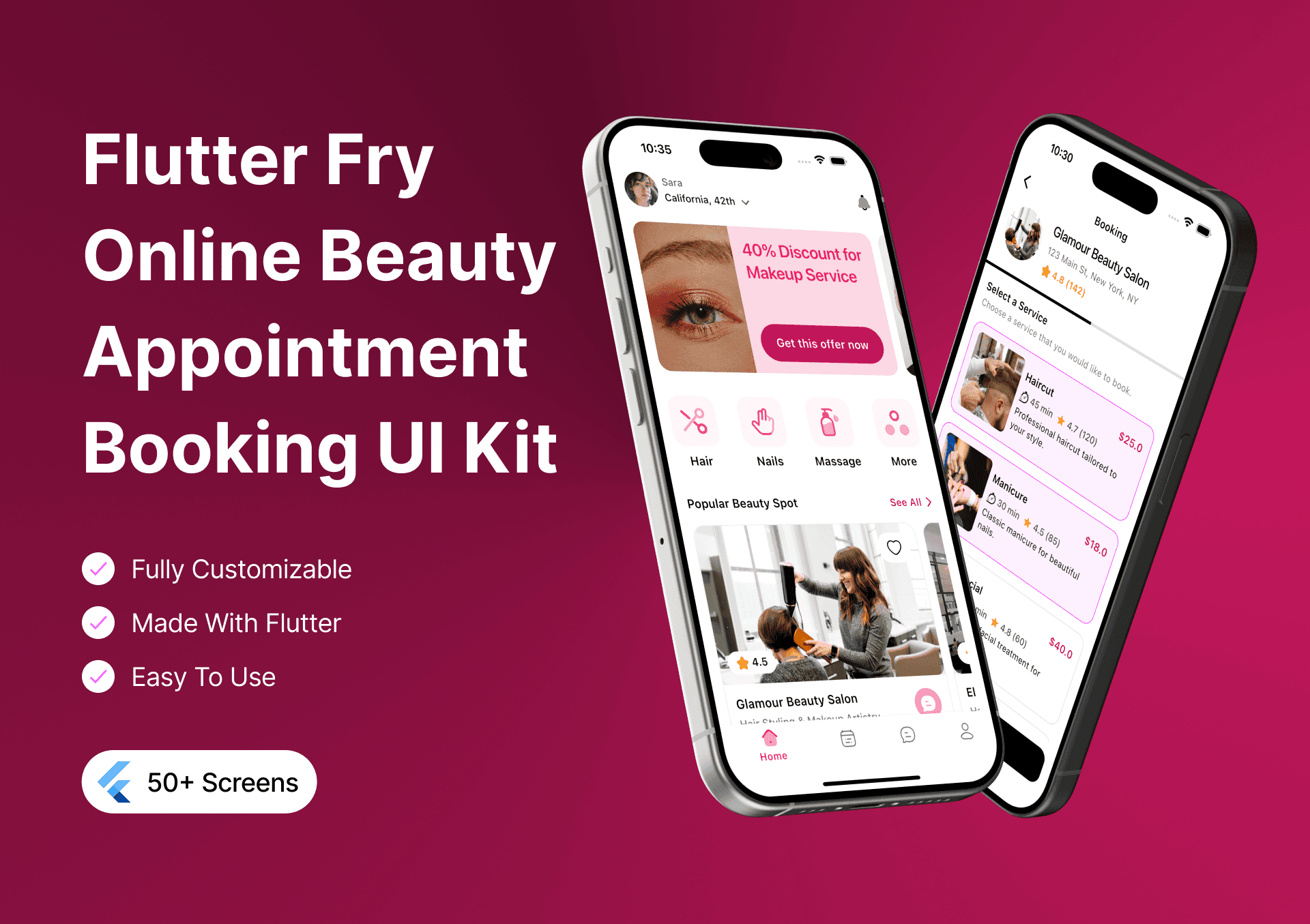 Fry: Flutter Beauty Appointment Application UI Kit
