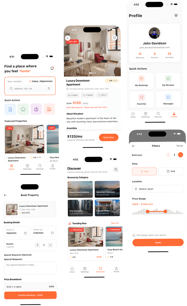 Rental: Flutter Property Booking UI Kit | Vacation Rental & Real Estate App